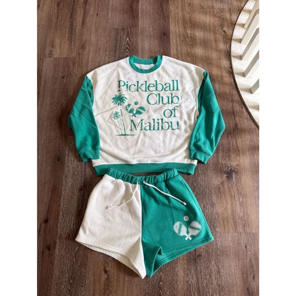 Pickleball Club of Malibu Kids Pajama Set - Teal & White Sz Medium